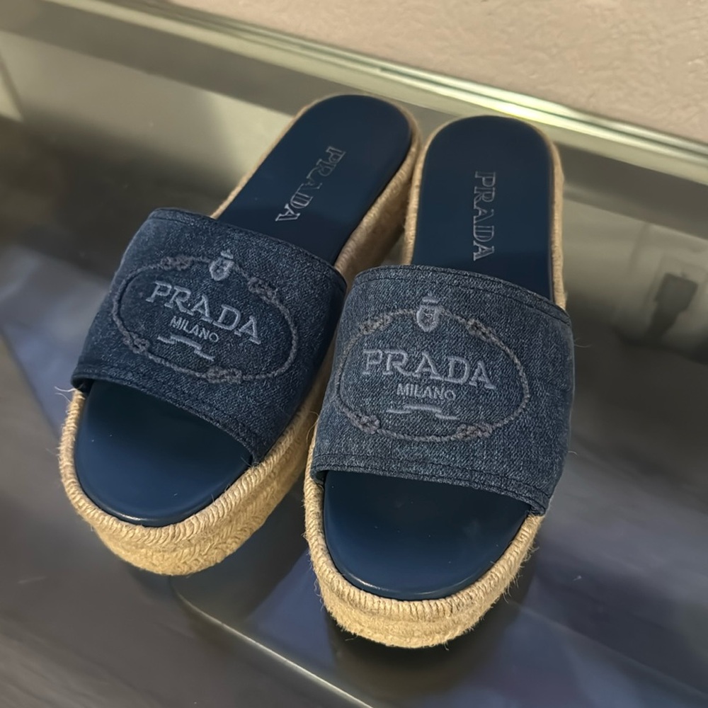 Prada Denim Espadrille Slides